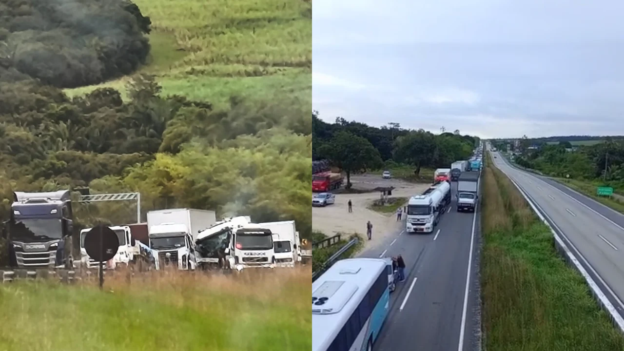Colisão entre caminhões causa trânsito intenso na BR-101 em Caaporã